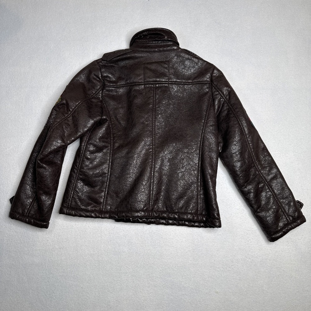 Custo Barcelona Growing Brown Faux Leather Fleece Lined Jacket Youth Size 10 - Picture 2 of 12